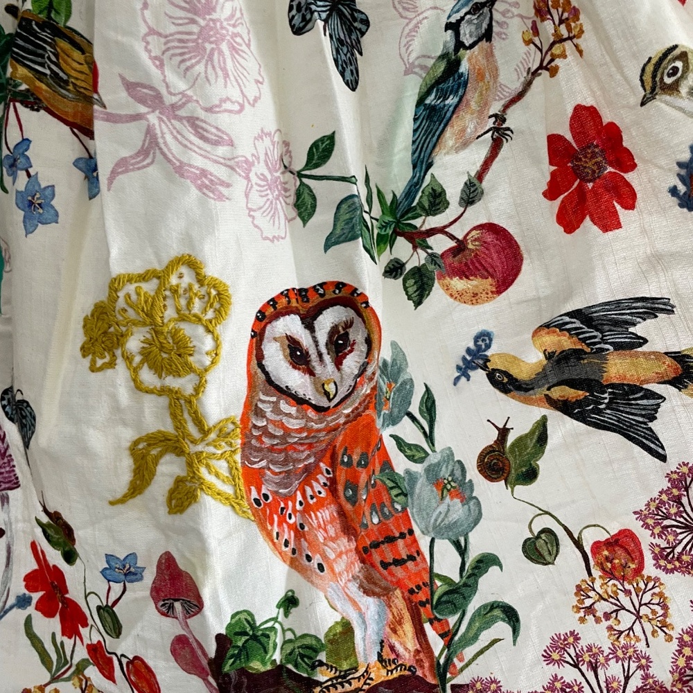 Anthropologie Nathalie Lete Embroidered Apron Woodland Animals Owl Mushrooms - Picture 4 of 10